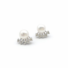 Load image into Gallery viewer, Pearl Stud wit Cubic Zirconia Ear Jacket Earrings