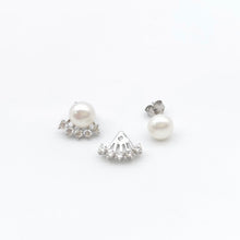 Load image into Gallery viewer, Pearl Stud wit Cubic Zirconia Ear Jacket Earrings
