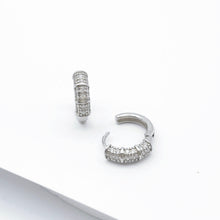 Load image into Gallery viewer, Bamboo Cubic Zirconia Huggie Earrings