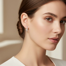 Load image into Gallery viewer, Sterling Silver Oval Hoop Cz Earrings