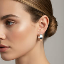 Load image into Gallery viewer, Sterling Silver Boxy Hoop Earrings 6mm x 18mm