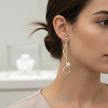 Load image into Gallery viewer, Sterling Silver Hanging Pearl Earrings