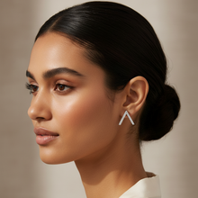 Load image into Gallery viewer, Sterling Silver V-Shape Cz Stud Earrings