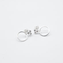 Load image into Gallery viewer, Three Cubic Zirconia Stud with Circle Earrings