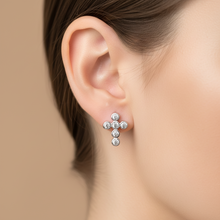 Load image into Gallery viewer, Sterling Silver Cross Cz Stud Earrings