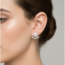 Load image into Gallery viewer, Sterling Silver Pearl Stud with Cz Ear Jacket Earrings
