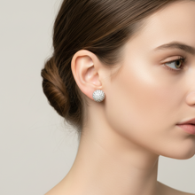 Load image into Gallery viewer, Sterling Silver Half Round Pave Cz Stud Earrings

