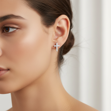 Load image into Gallery viewer, Sterling Silver Cross Pave Cz Stud Earrings

