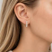 Load image into Gallery viewer, Sterling Silver Pearls in a Row Huggie Earrings
