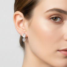 Load image into Gallery viewer, Sterling Silver Rectangular Cz Huggie Earrings
