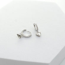 Load image into Gallery viewer, Sterling Silver Cz Huggie with Heart Earrings

