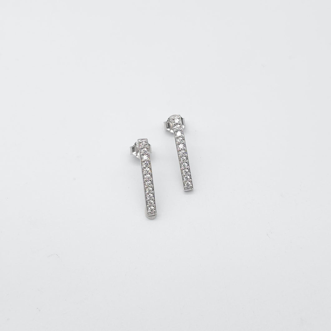 Cubic Zirconia Bar Stud Earrings 19mm