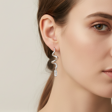 Load image into Gallery viewer, Sterling Silver Swirl Rectangular Cz Drop Earrings 32mm
