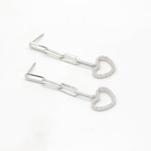 Load image into Gallery viewer, Sterling Silver Dangle Cz Heart Link Earrings
