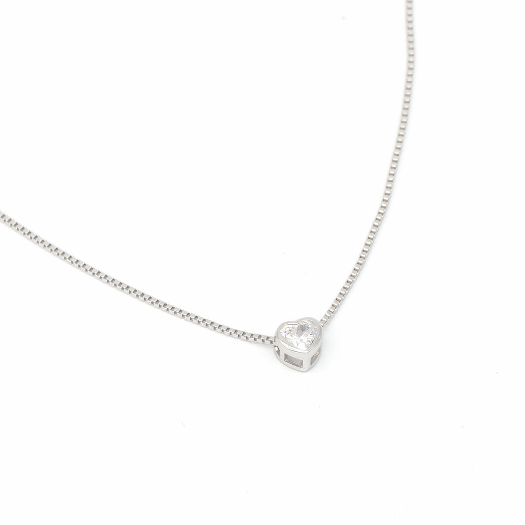 Box Chain Cz Heart Necklace