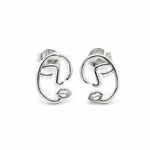 Load image into Gallery viewer, Sterling Silver Abstract Face Stud Earrings
