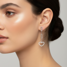 Load image into Gallery viewer, Sterling Silver Dangle Cz Heart Link Earrings
